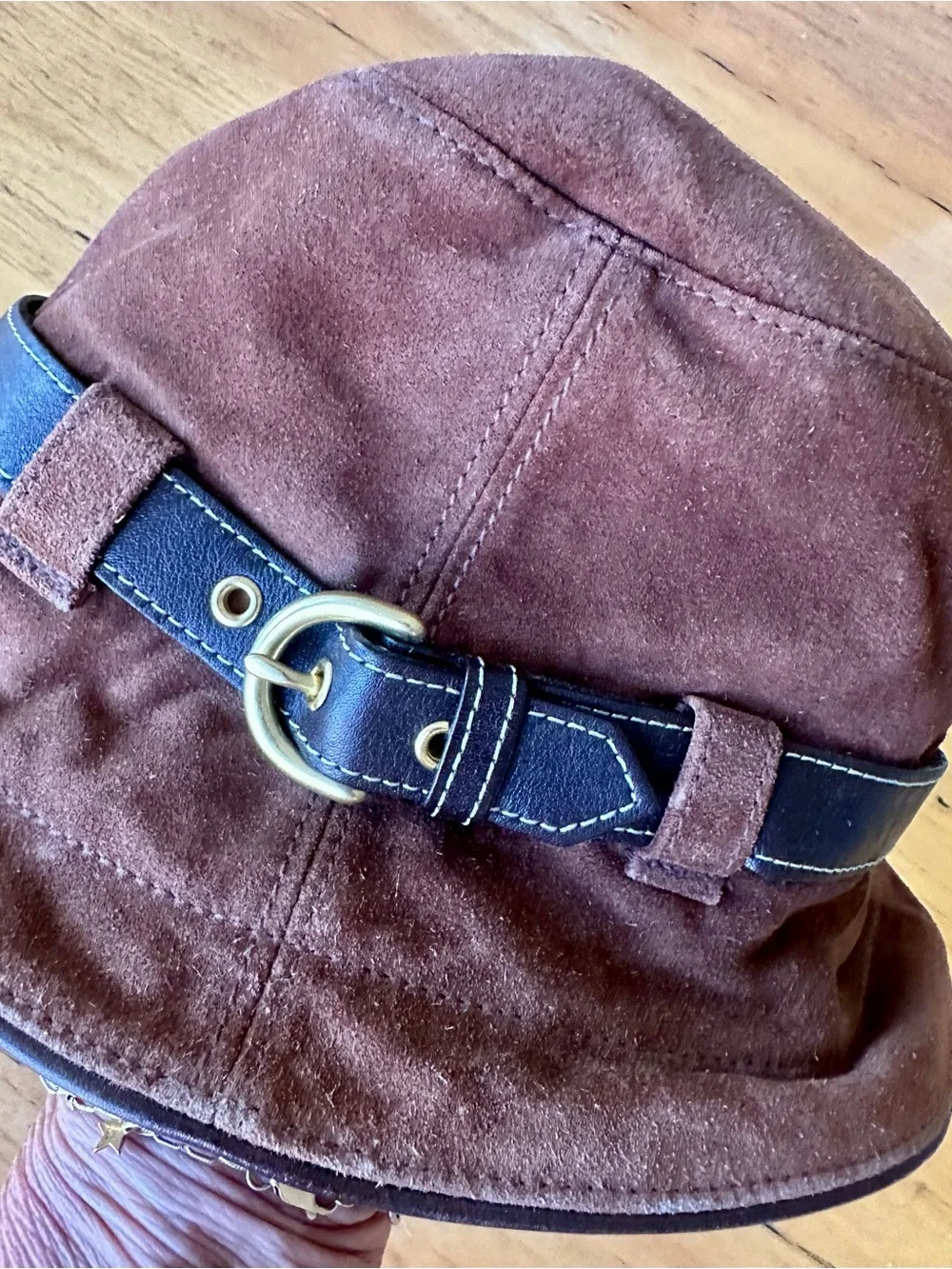 Genuine COACH Chocolate Brown Suede Bucket Hat with Leather Band.